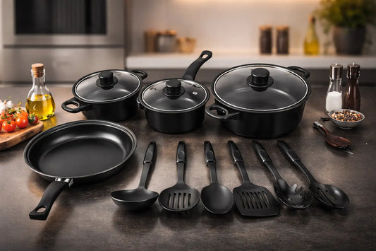 Set de cocina: 4 ollas con tapa antisalpicadura y 6 utensilios antiadherentes!. bm2