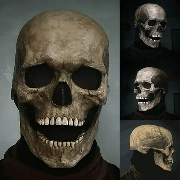 Máscara de calavera con movimiento en mandíbula y luces led en ojos